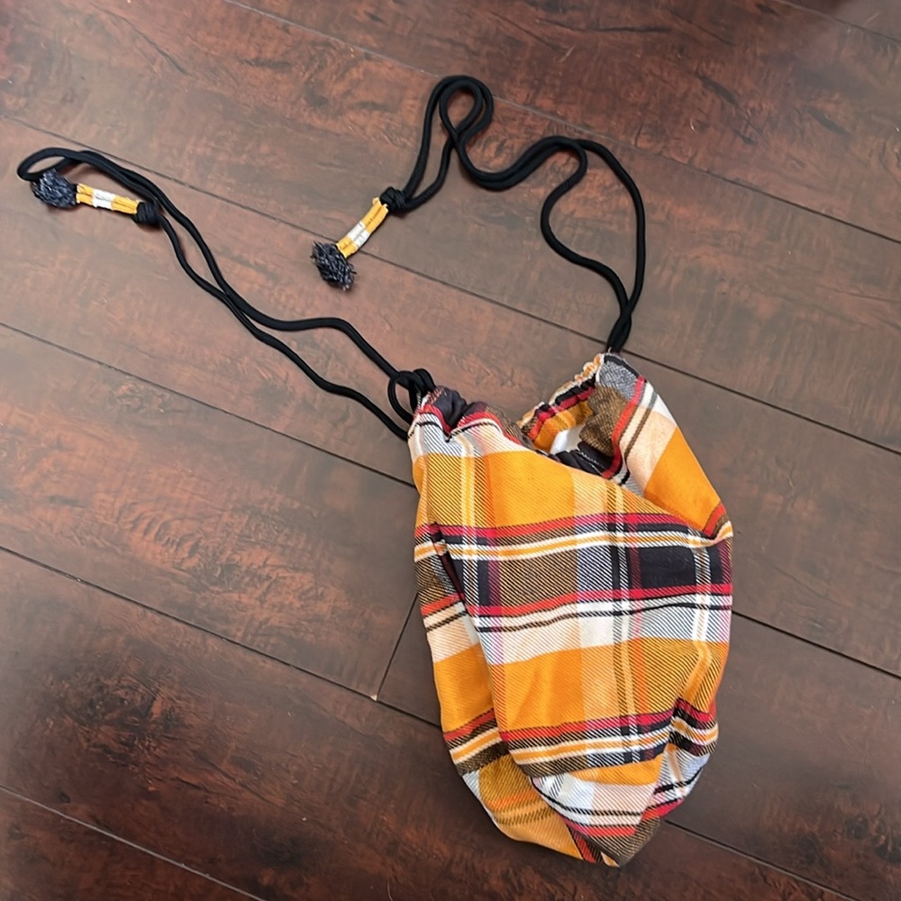 NWOT Free People Drawstring Plaid Cotton Crossbody Bag